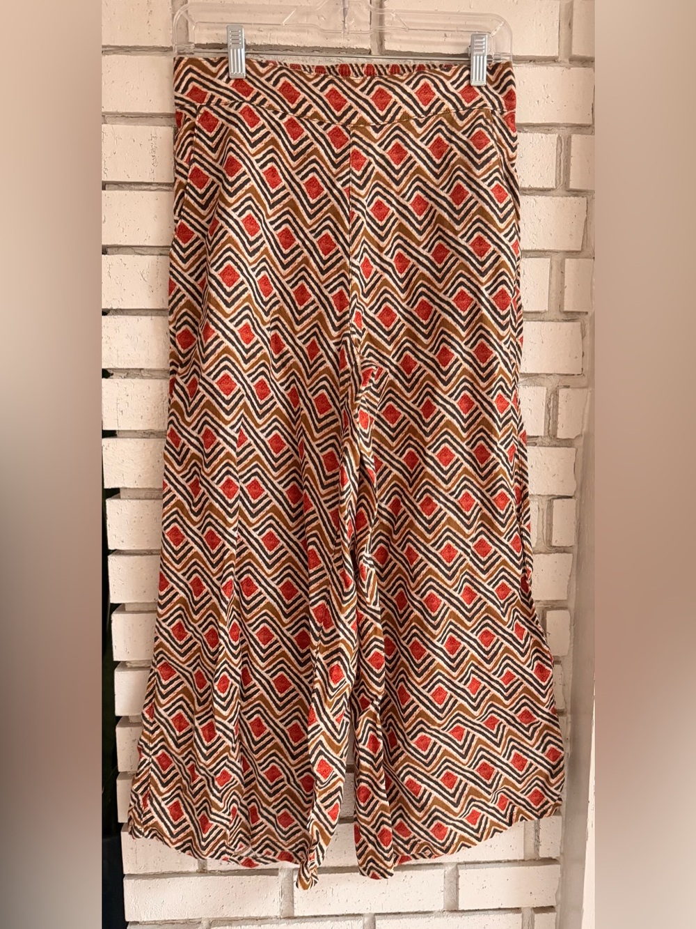 Tahari Linen Blend Wide Leg Pants Geometric Print Pull On Women's Boho